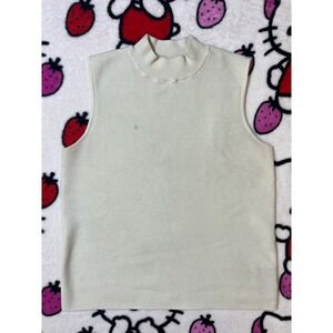 Marled Reunited Clothing Mock Neck Sleeveless Knit Top‎ Cream Off-White Large